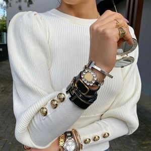 NWOT White knit sweater with gold button detail